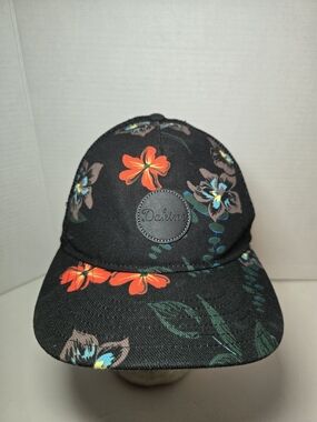 Youth Dakine Black Floral Snapback Hat with Orange & Teal Accents